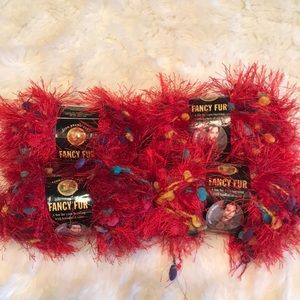 New 4 skeins Fancy Fur Rainbow Red yarn